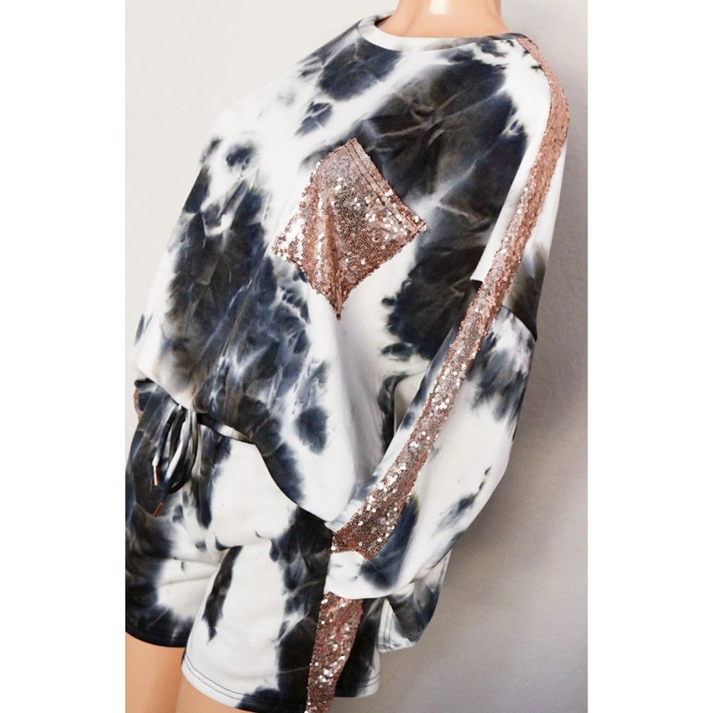 NEW Tie Dye Sequins French Terry Lounge 2pc Set - Picture 4 of 11